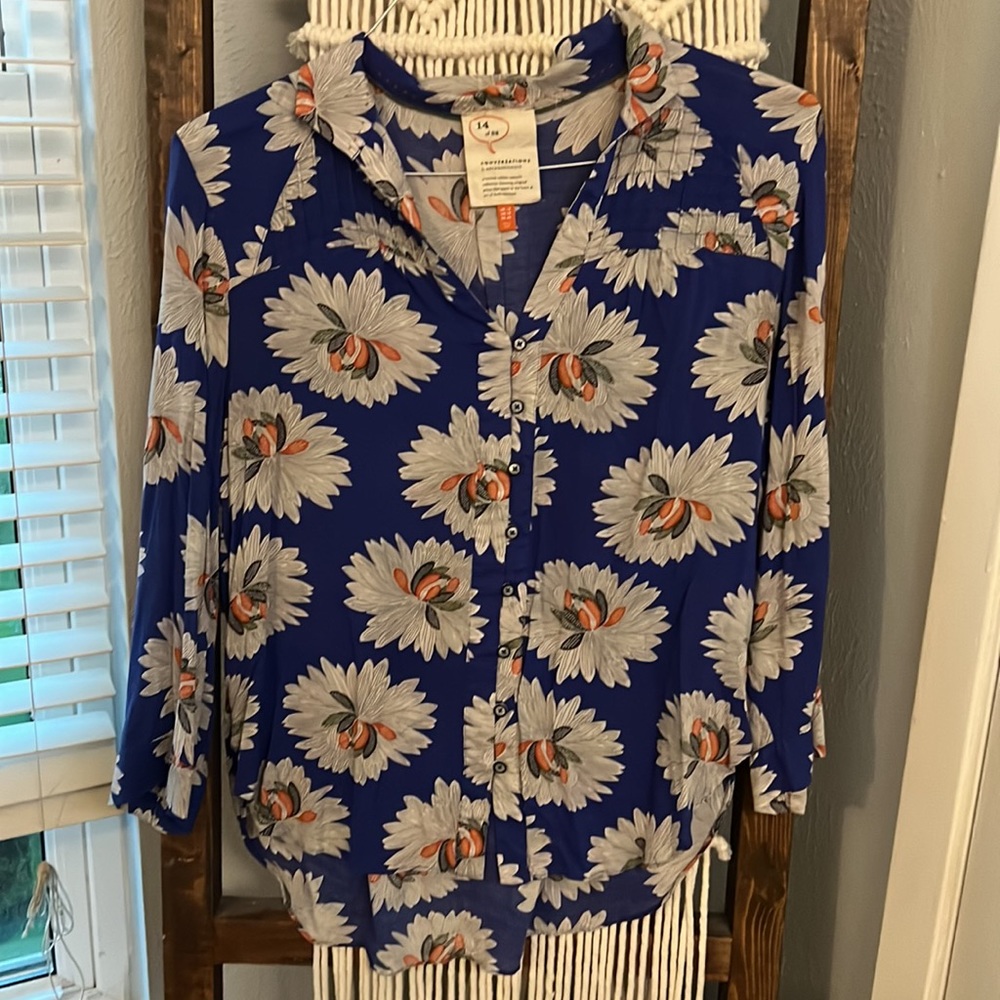 Anthropologie Floral 3/4 sleeve button shirt